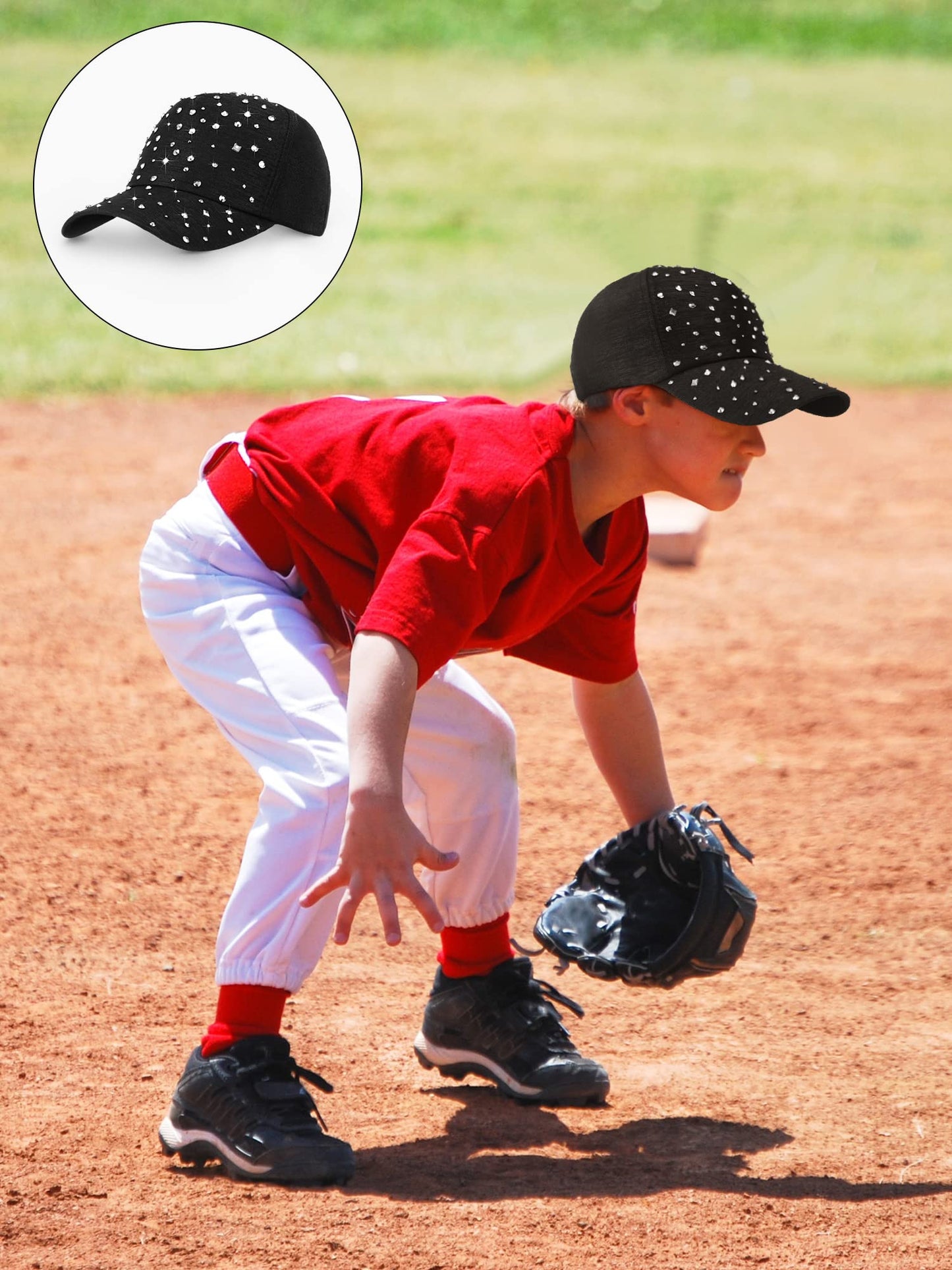 Loopeer Lot de 2 casquettes de baseball réglables et respirantes en strass pour femmes et hommes, casquette de sport décontractée à paillettes (noir, blanc)