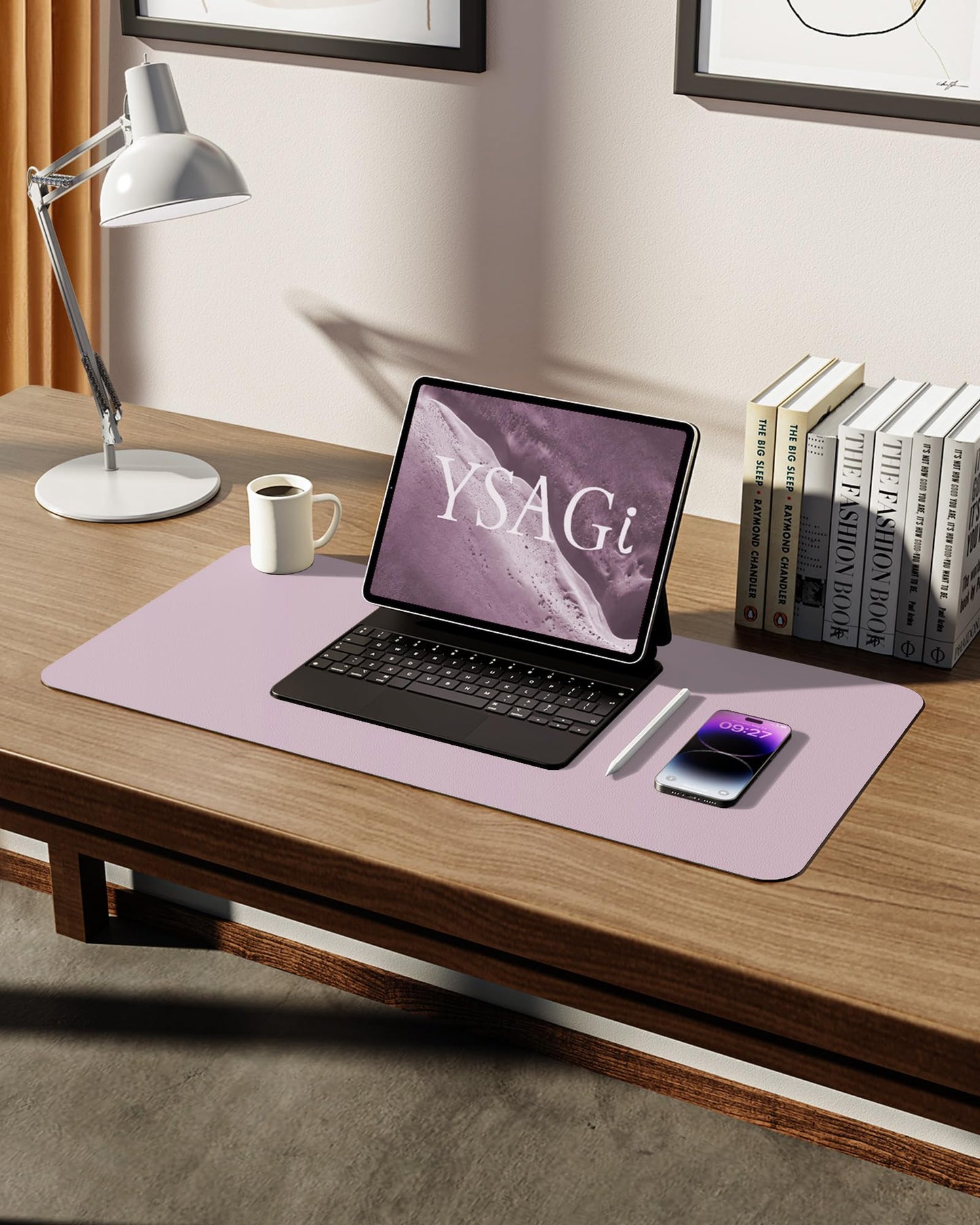 YSAGi Leather Desk Pad Protector, Office Desk Mat, Large Mouse Pad, Non-Slip PU Leather Desk Blotter, Laptop Desk Pad, Waterproof Desk Writing Pad for Office and Home (Grayish Lavender, 23.6" x 13.8")