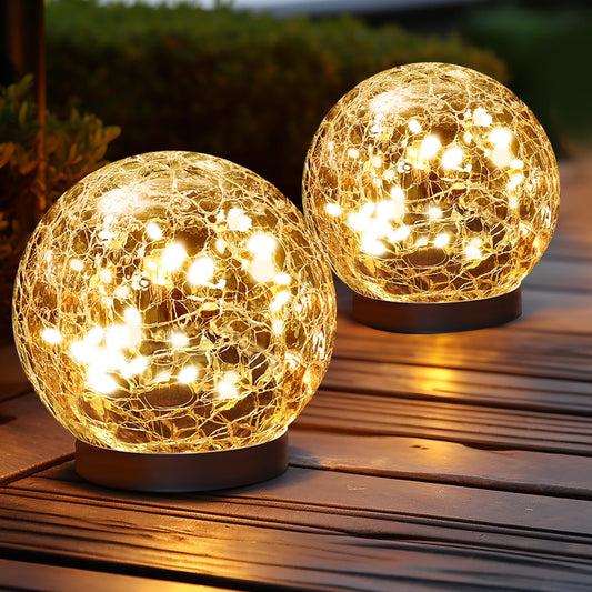 JKIMK Lampes solaires d'extérieur étanches - Boules solaires pour jardin - Boules en verre craquelé - Lampes solaires d'extérieur - Orbes solaires pour extérieur - Décorations extérieures pour patio et cour - Décoration de pelouse et d'arrière-cour