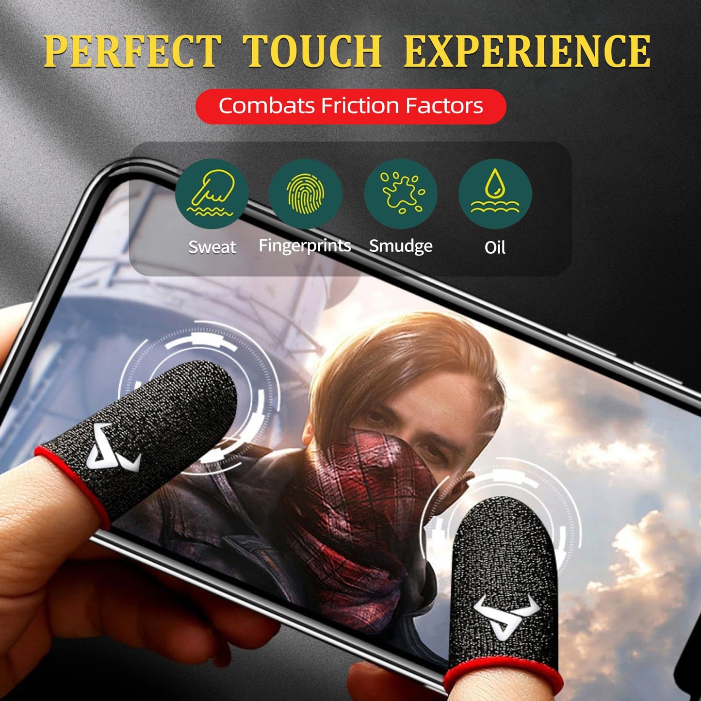 6 Pack Finger Sleeves for Mobile Gaming, 0.3mm Silver Fiber Anti Sweat, Ultra Thin, Finger & Thumb Sleeves, Suitable for Most Gamers, Mobile Phone Gaming Finger Sleeves for PUBG Dedales Gloves Covers