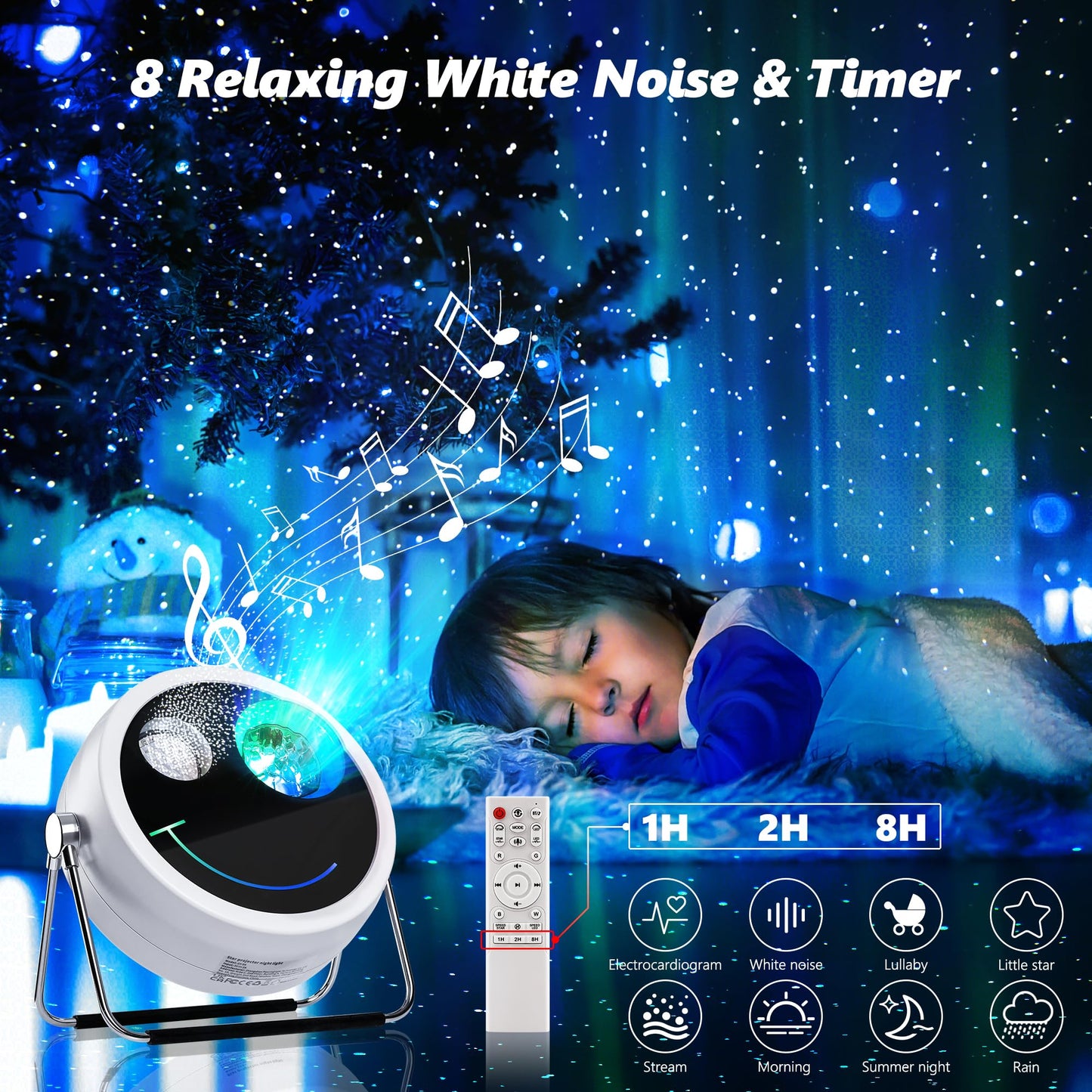 Brizled Star Projector Galaxy Light, USB C Projecteur étoilé blanc Fonctionne avec alimentation PD, haut-parleur Bluetooth et projecteur Aurora à bruit blanc, projecteur LED Galaxy pour chambre à coucher, fête à la maison