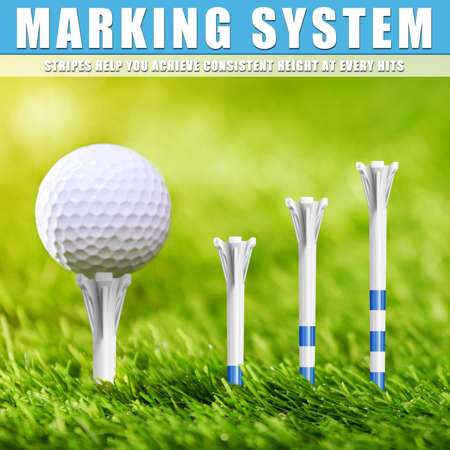 CHAMPKEY Professional 5 Prongs Golf Tees 100 Pack | 85 Driver Tees with 15 Iron/Hybrid Tees Mixed Pack | Low Friction and Resistance Golf Plastic Tees