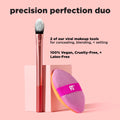 Real Techniques Precision Perfection Duo, Viral Kitten Paw Concealer Brush & Dual-Sided Powder Puff For Powder & Foundation, Travel Friendly Makeup Brush Set, Cruelty-Free, 2 Piece Set