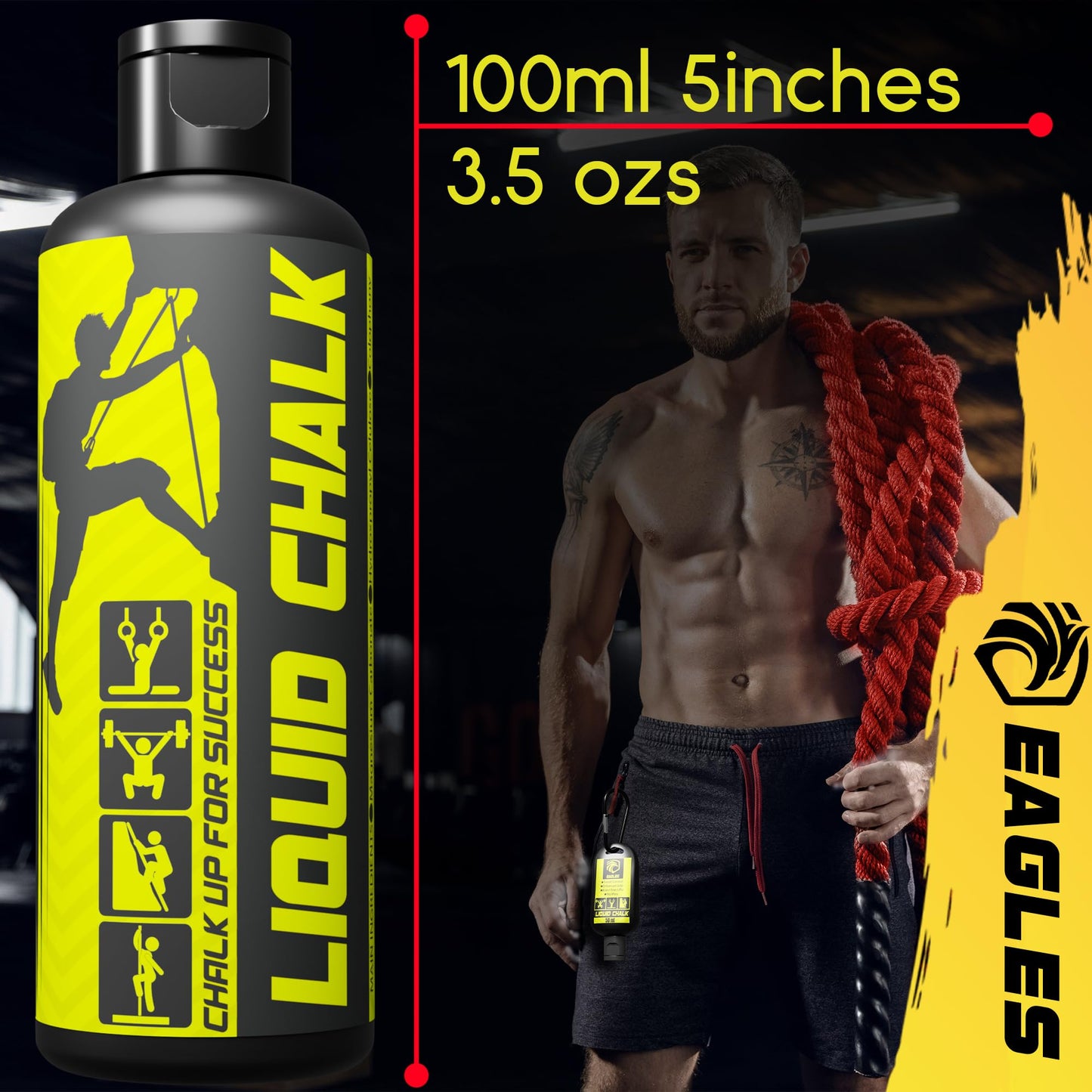 EAGLES Magnésie liquide pour haltérophilie, gymnastique, escalade, danse, gym, pole grip, sports et entraînement - Résistante à la transpiration et longue durée pour une meilleure adhérence (100 ml)