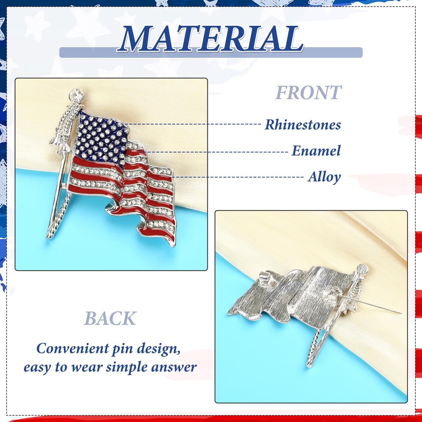 Lot de 2 épingles exquises avec drapeau américain - Ensemble d'épingles à revers en émail avec drapeau étoilé et rayures, cadeaux pour le Memorial Day, le jour de l'indépendance, le jour des anciens combattants, le jour du drapeau