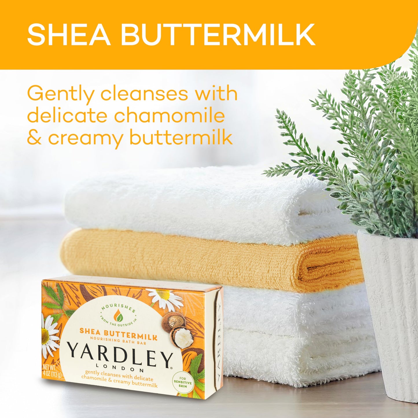 Yardley London Nourishing Bath Soap Bars with Aloe & Avocado and Shea Buttermilk for Sensitive Skin, 4.0 oz Bars