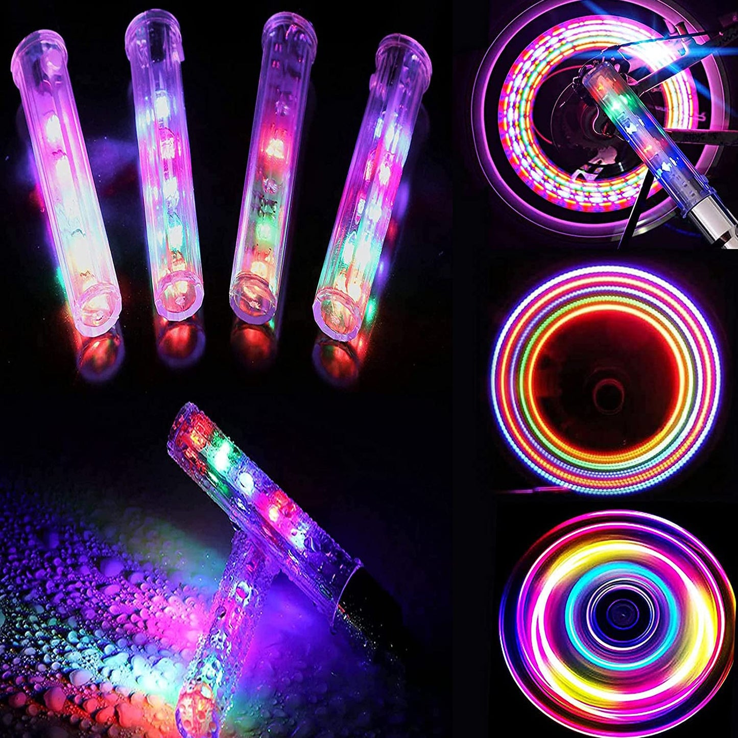 R REIFENG 8 Pcs 5 LED Bike Tyre Tire Wheel Valve Lamp Flashing Bicycle Wheel Light Bike Wheel Cap Lights Bike Spokes Lights Night Cycling Safety Warning