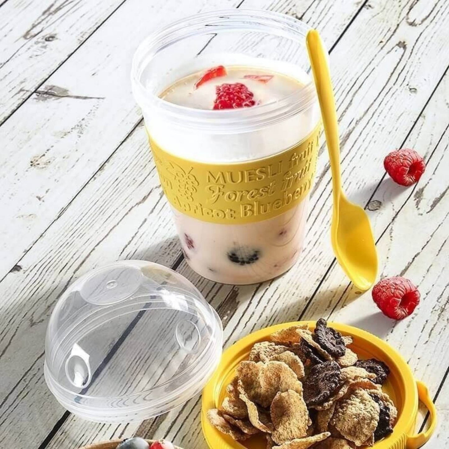 Fairway Finds Paquete de 4 vasos de parfait de yogur de 20 oz con tapa Vaso reutilizable para cereales Vaso portátil para planificar comidas Contenedor para llevar de leche, granola y yogur Cereales para llevar Tapas y cucharas