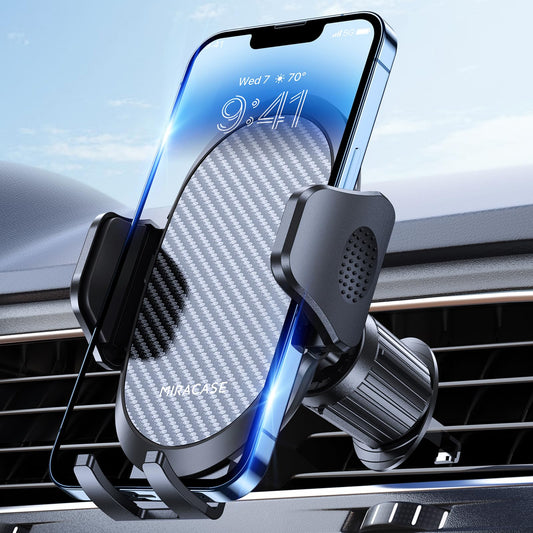 Miracase - Soporte para teléfono de coche con clip de metal, soporte para teléfono móvil en la rejilla de ventilación, soporte universal para iPhone, Android y todos los teléfonos inteligentes, color negro oscuro