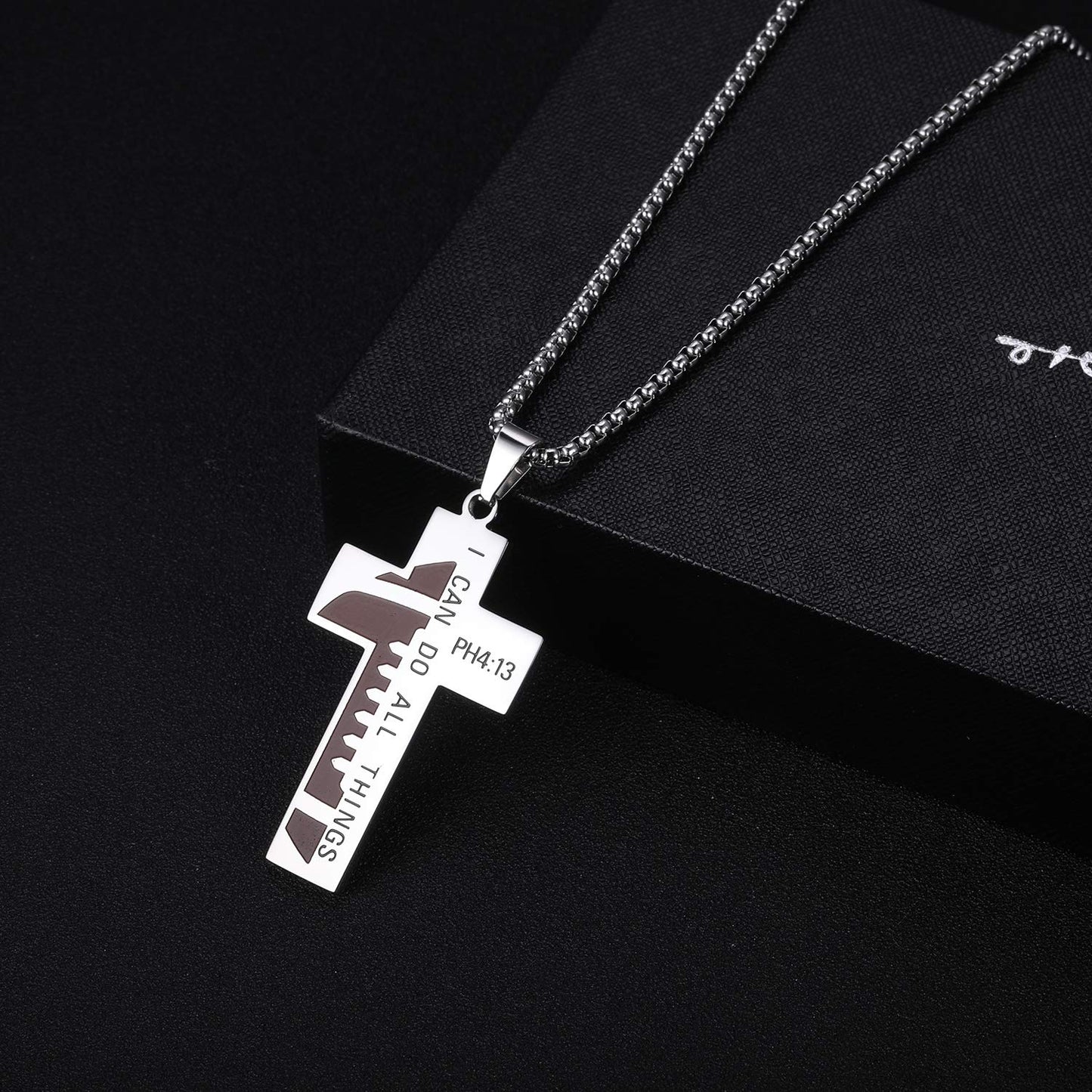 Susook Football Cross Necklace for Men Bible Verse I CAN DO All Things Stainless Steel Sport Pendant for Men(Silver)