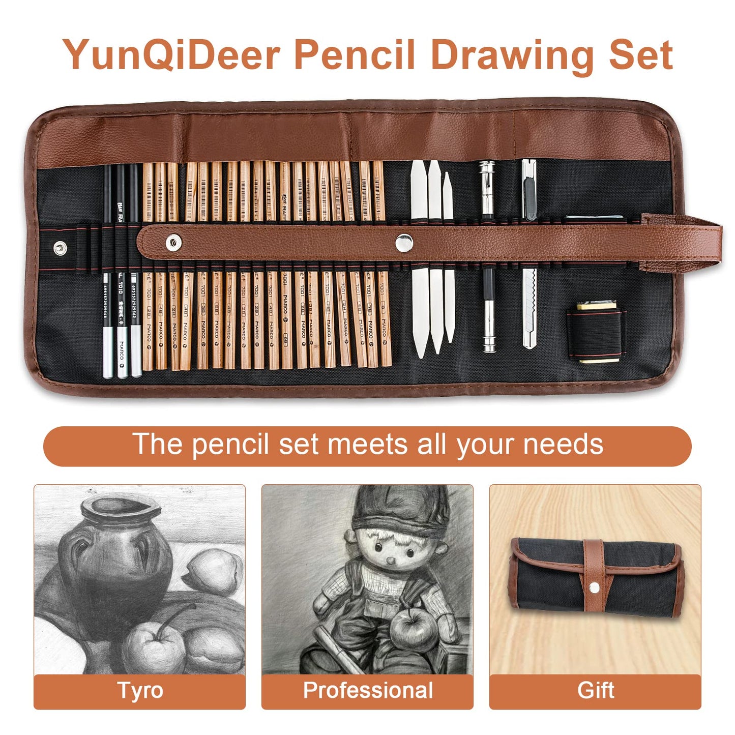 YunQiDeer Drawing Pencils, Art Supplies Sketch Pencils Kit for Kids Adults, Professional Charcoal Sketching Graphite Art Pencils Set