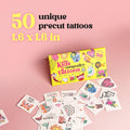 Kids Temporary Tattoos - Fairytale Style Tattoos for Kids, Hypoallergenic, Pre-Cut, 50 Pcs Original Kid Tattoos, Designs - Gift Tattoos for Boys and Girls - Made in Europe