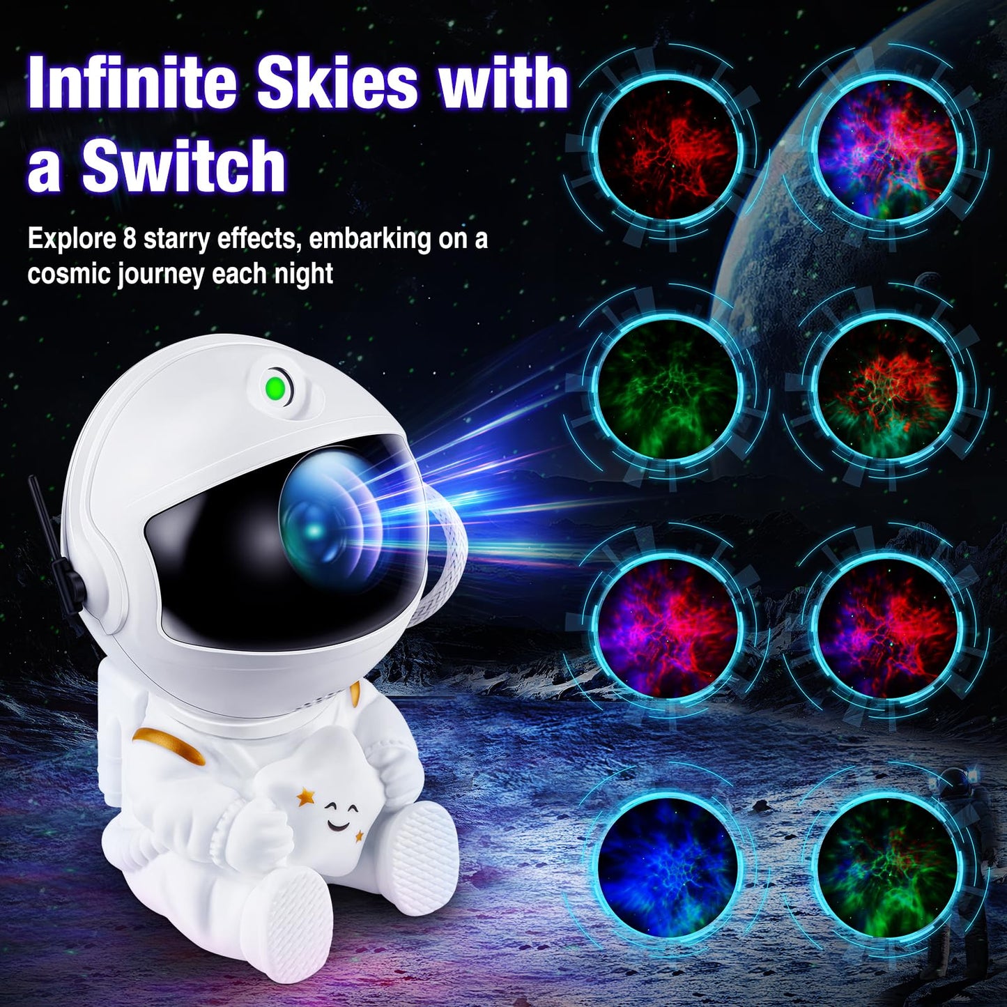 Proyector de astronauta XHSY, proyector de estrellas, luz de galaxia, luz de noche para niños, proyector de luz para dormitorio, lámpara LED de techo de nebulosa estrellada, con control remoto (blanco 1)