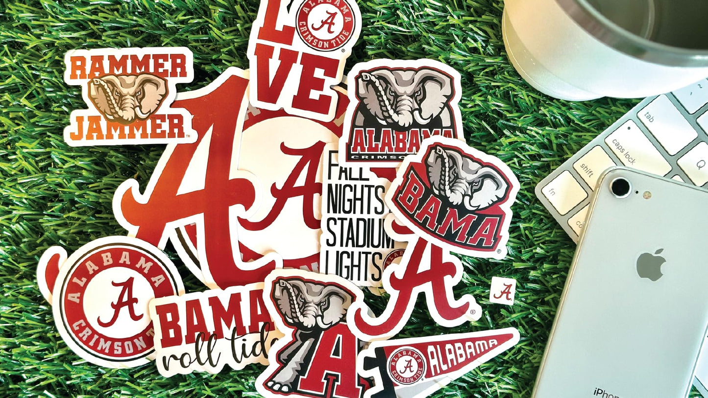 Alabama Crimson Tide Stickers and Decals (14 Pieces) Large, Medium and Small Size Sticker Bundle for Car Window Water Bottle Phone Roll Tide Gift for Men and Women Football Fans (Alabama Crimson Tide)