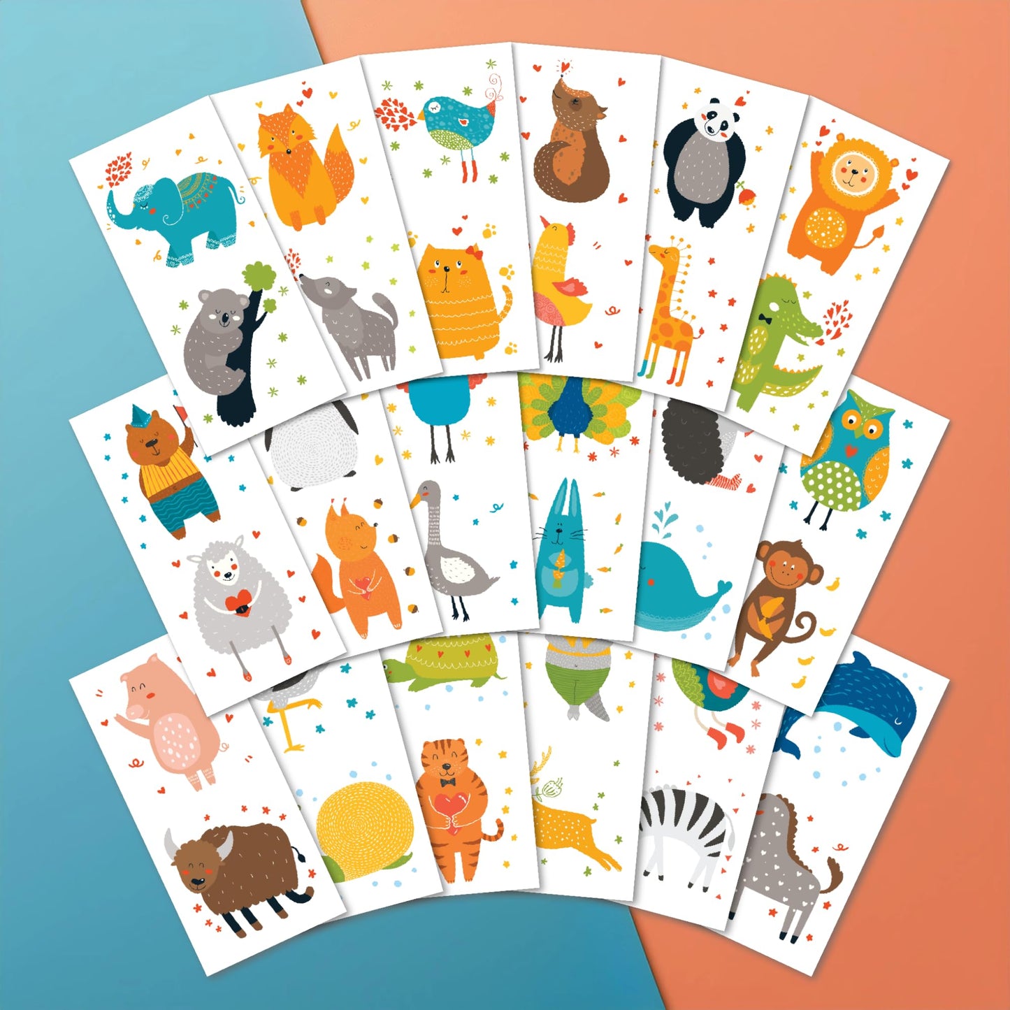 PapaKit Cute Zoo Animals 36 Temporary Fake Tattoo Set, 18 Individually Wrapped Sheets | Kids Girls & Boys Birthday Party Favor Gift Supply