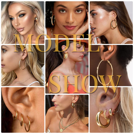 Lot de 42 paires de boucles d'oreilles créoles en or pour femme, boucles d'oreilles tendance en perles épaisses, lot de boucles d'oreilles torsadées, petites et grandes boucles d'oreilles créoles hypoallergéniques pour fête d'anniversaire (or - 42 paires)