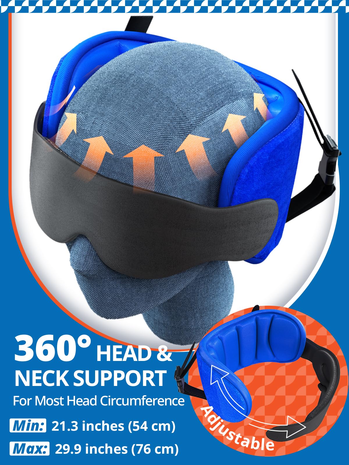 Oreillers de voyage SARISUN pour avions, oreiller d'avion pour long vol, sangle de tête d'avion avec masque pour les yeux pour dormir, oreiller de voyage pour voyage en voiture, appui-tête de soutien à 360 °, Stop Bobblehead, noir