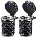 2 portavasos para coche con tapa, soporte cilíndrico portátil con luz LED azul, regalo de Navidad y Año Nuevo, mini bote de basura para coche, para la mayoría de portavasos de coche (negro)