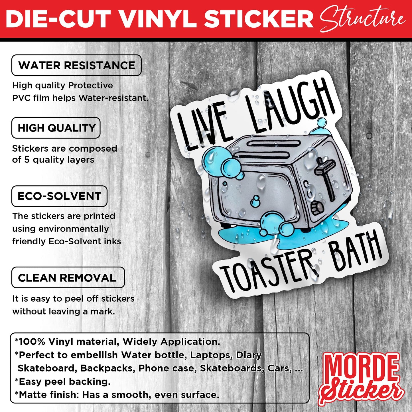 (3Pcs) Live Laugh Toaster Bath Sticker Funny Toaster Quote Joke 2" Die-Cut Waterproof Vinyl Sticker for Hard Hat Laptop Water Bottle Phone Case Merchandise Decor Decal Stuff Birthday Gift 2 Inch