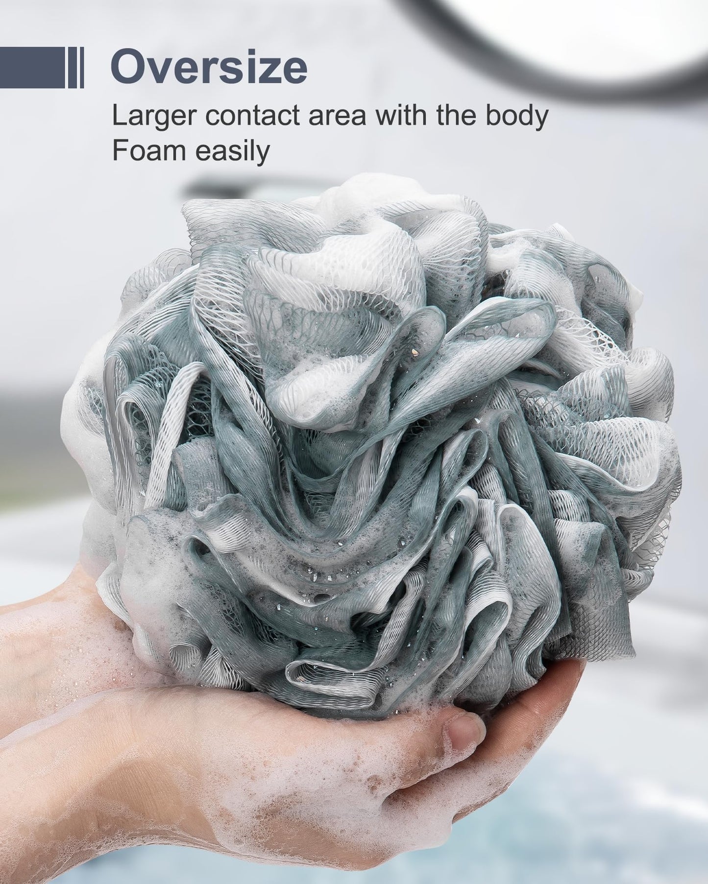 MTDLYICE Loofah Sponge, XXL Large Loofah 100g 4 Pack, Bath Sponge Soft Mesh Shower Loofah for Men, Body Scrub, Shower Pouf Bath Accessories, for Body Wash, Soap (Blue Gray)