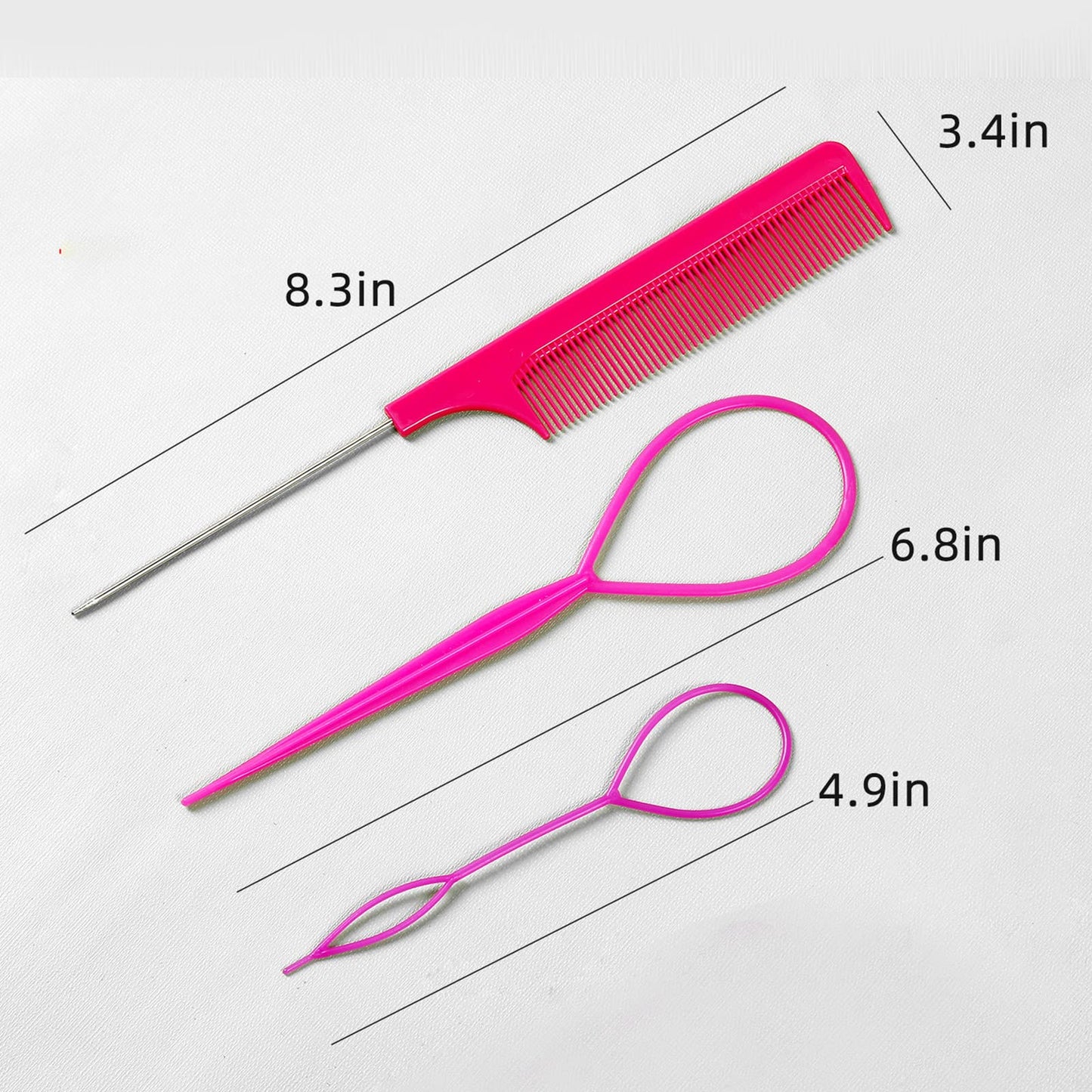 6Pcs Hair Loop Tool Set with 4 Tail Tools French Braid 2 Metal Pin Rat Comb for Styling, 100 Colored Children Rubber Bands. Schembo