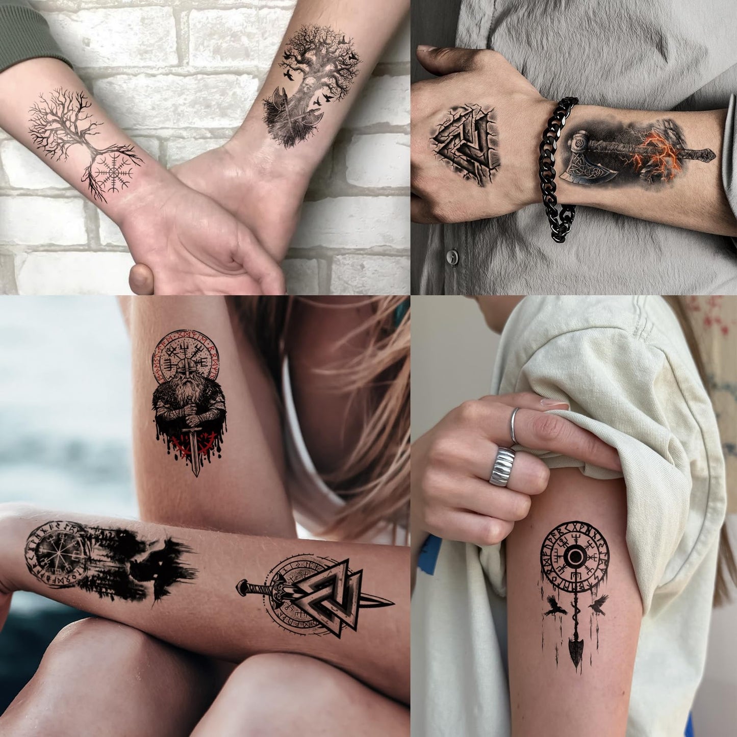 Viking Temporary Tattoos for Adults, 77 Sheets Viking Pirate Fake Tattoos for Men and Women, Black Large Tattoo Stickers for Body Makeup