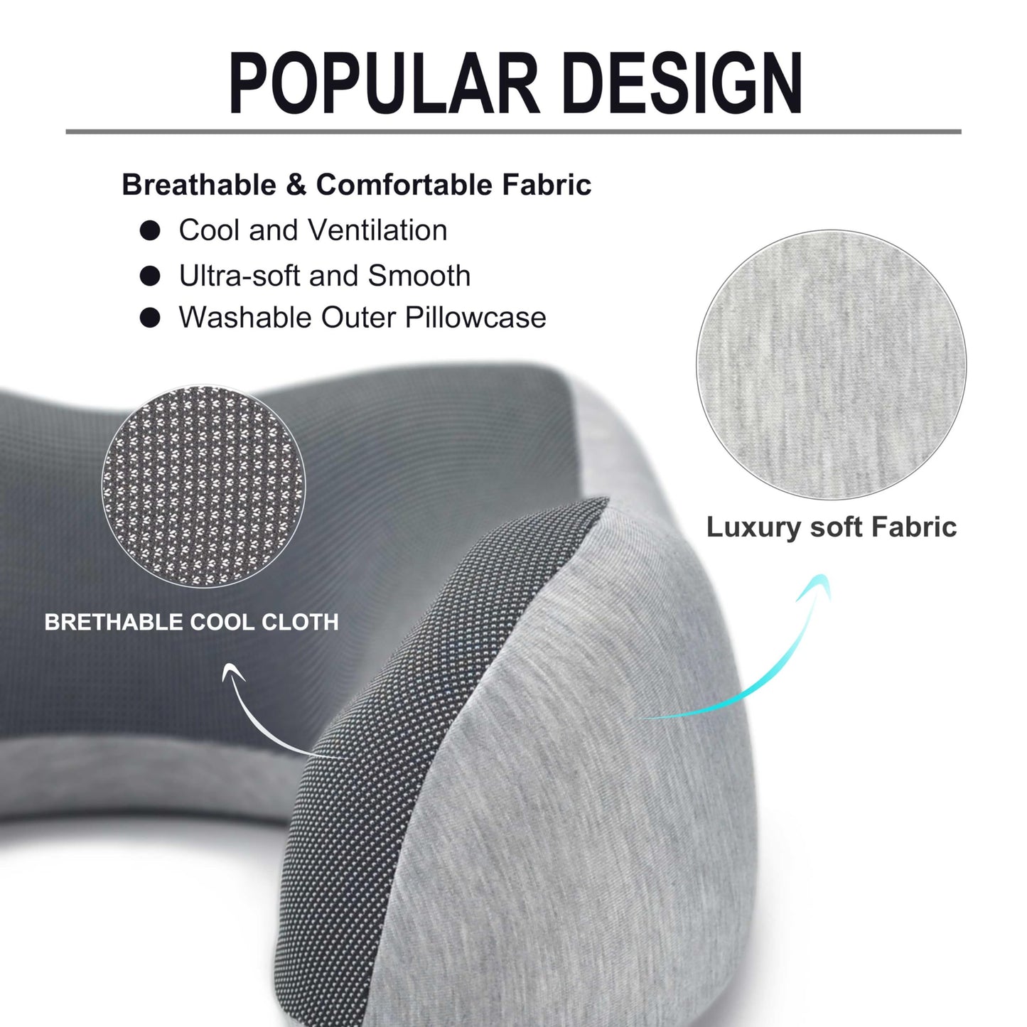 napfun Neck Pillow for Traveling, Upgraded Travel Neck Pillow for Airplane 100% Pure Memory Foam Travel Pillow for Flight Headrest Sleep, Portable Plane Accessories, Light Grey