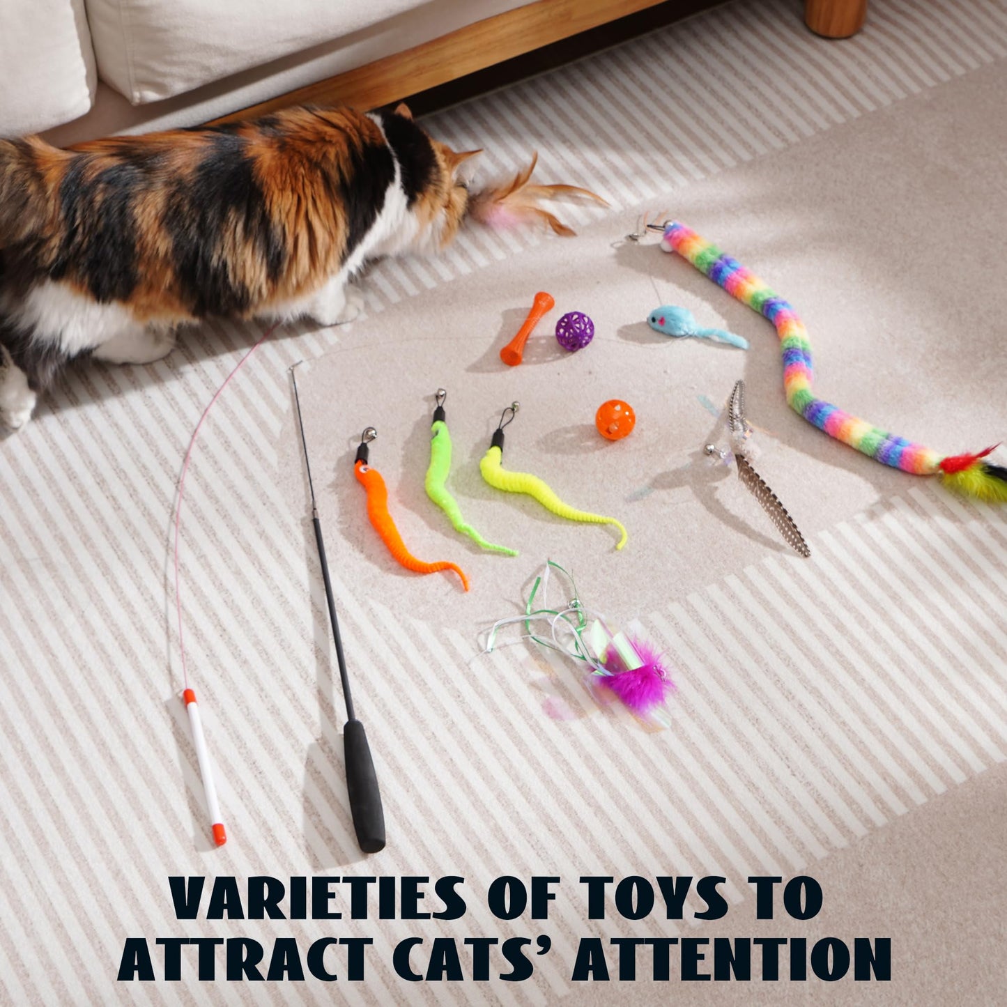 Pawsible Cat Toys, 2PCS Cat Teaser Fishing Pole with 7 Interactive Toys, Ideal for Indoor Play and Exercise, Keeps Cats Engaged and Active