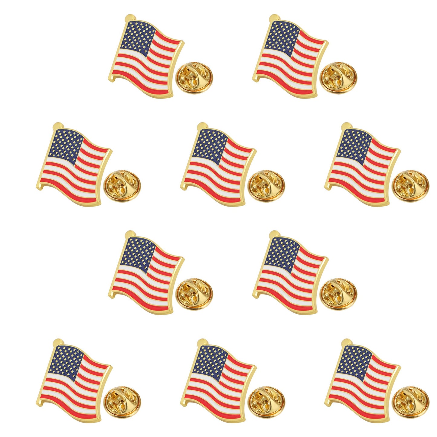 10 Pack Exquisite American Flag Pin, Gold USA Flag Lapel Pin, The Stars and Stripes Flag Pins for Memorial Day, Flag Day, Independence Day, Veterans Day