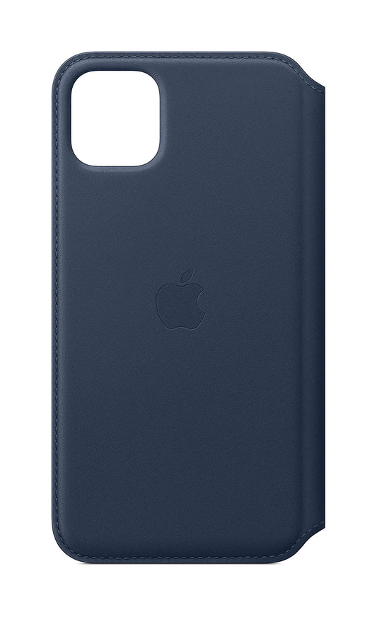 Funda tipo libro de cuero para iPhone 11 Pro Max de Apple, color azul marino, ajuste fino, compatible con carga inalámbrica