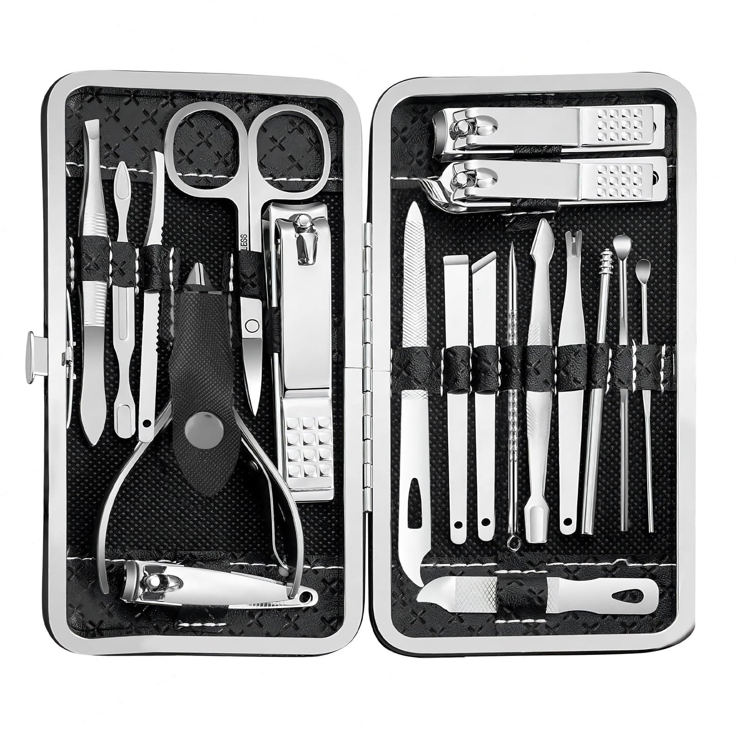 Kit de manucure - Kit de pédicure professionnel 19 en 1, coupe-ongles, kit d'outils de manucure, kit de soins du visage en acier inoxydable, idée cadeau pour femmes, hommes, filles, adolescents, noir