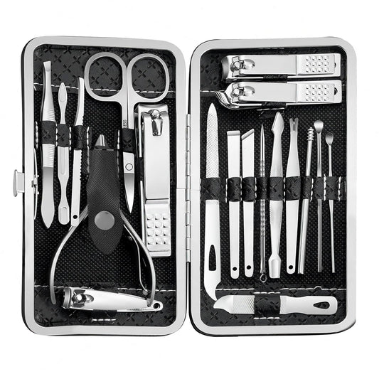 Manicure Set - 19 in 1 Professional Nail Clippers Pedicure Kit, Manicure Tool Kit, Stainless Steel Facial Grooming Set Kit, Gift Idea for Women, Men, Girls, Teens, Black