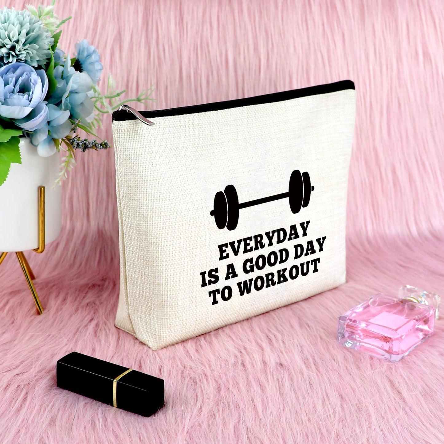 Workout Gift for Women Makeup Bag Weightlifting Fitness Gift Trainer Bodybuilding Gift Dumbbell Gift Inspirational Gift for Sister Friends Christmas Birthday Gift for Athletic Coach Cosmetic Bag