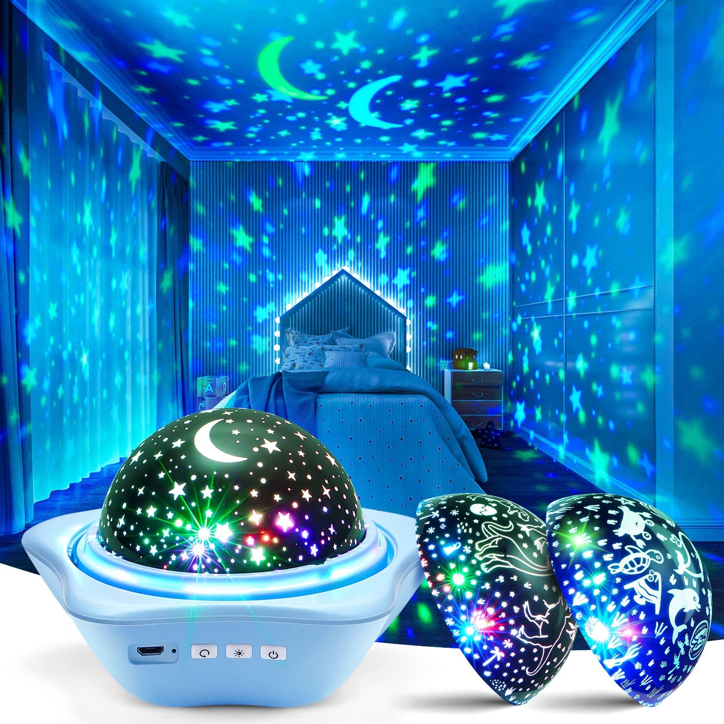 One Fire Night Light for Kids, 96 Lighting Modes Star Projector 360° Rotating+6 Films Kids Night Light Projector,Rechargeable Baby Night Light Ceiling Projector for Bedroom,Kids Gifts&Kids Room Decor