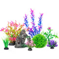 Ameliade Aquarium Decorations Fish Tank Artificial Plastic Plants & Cave Rock Decor Set, Goldfish Betta Fish Tank Accessories Small Large Fish Bowl Decorations