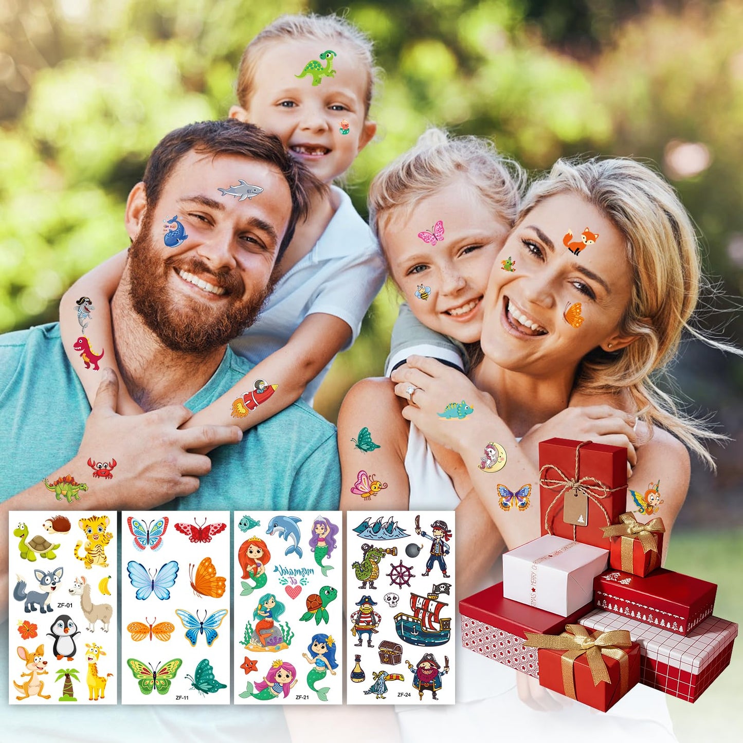 Habett Tattoos for Kids, 300+ Mixed Styles Temporary Tattoos Stickers Set for Girls and Boys, Space Dinosaur Animals Butterfly Tattoos for Kids Birthday Party Supplies