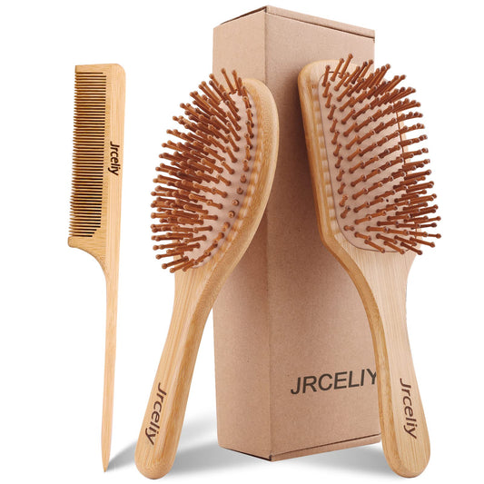 3PCS Bamboo Hair Brush Set,Natural Wooden Brush for Women, madam, Paddle Detangling Brush for Dry/Curly/Thick/Thin/Straight Hair