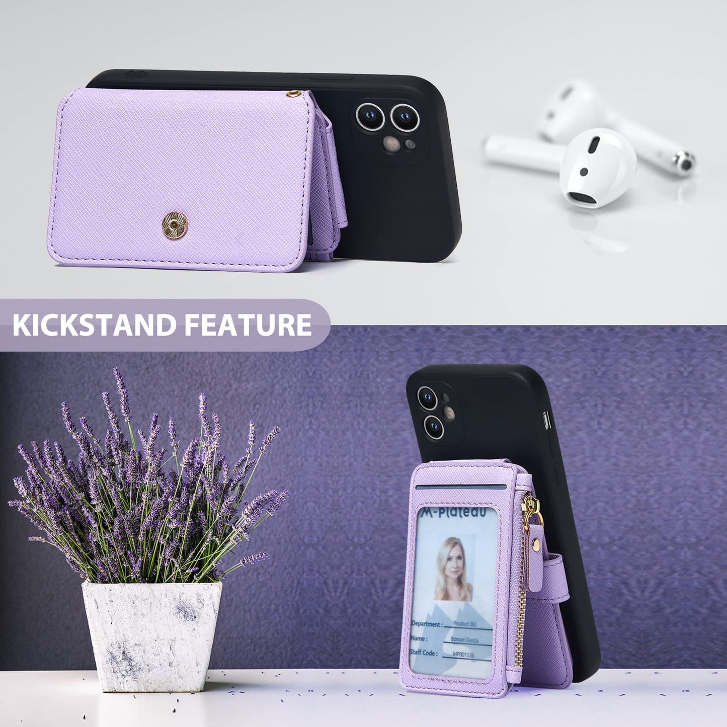 M-Plateau Phone Wallet Stick On, Credit Card Holder for Women Attachable 3M Sticker,Phone Card Holder Compatible with iPhone 14 pro case and Most Smartphones (Purple)