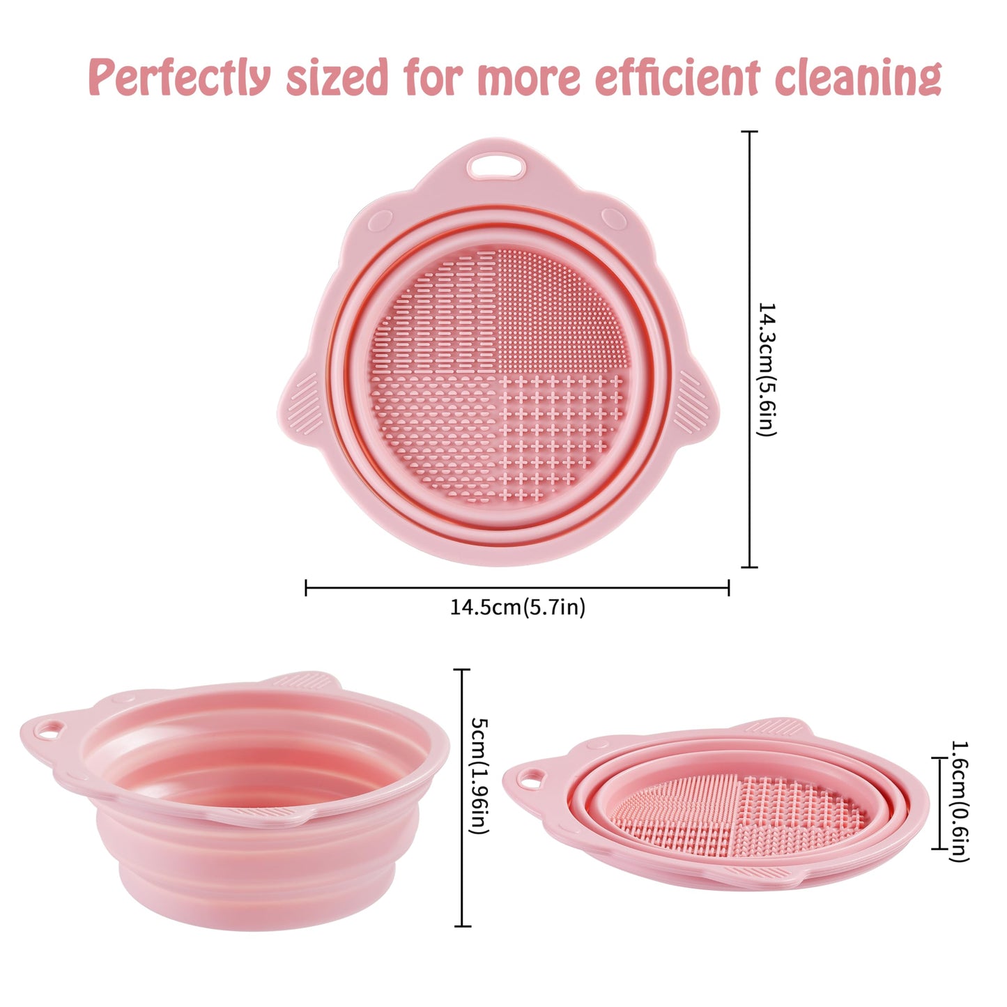 Makeup Brush Cleaner Bowl, 2 Pieces Foldable Silicone Makeup Cleaning Tools for Brushes, Sponge and Puff, Portable Make up Brush Cleaner for Travel (Pink, Gray)