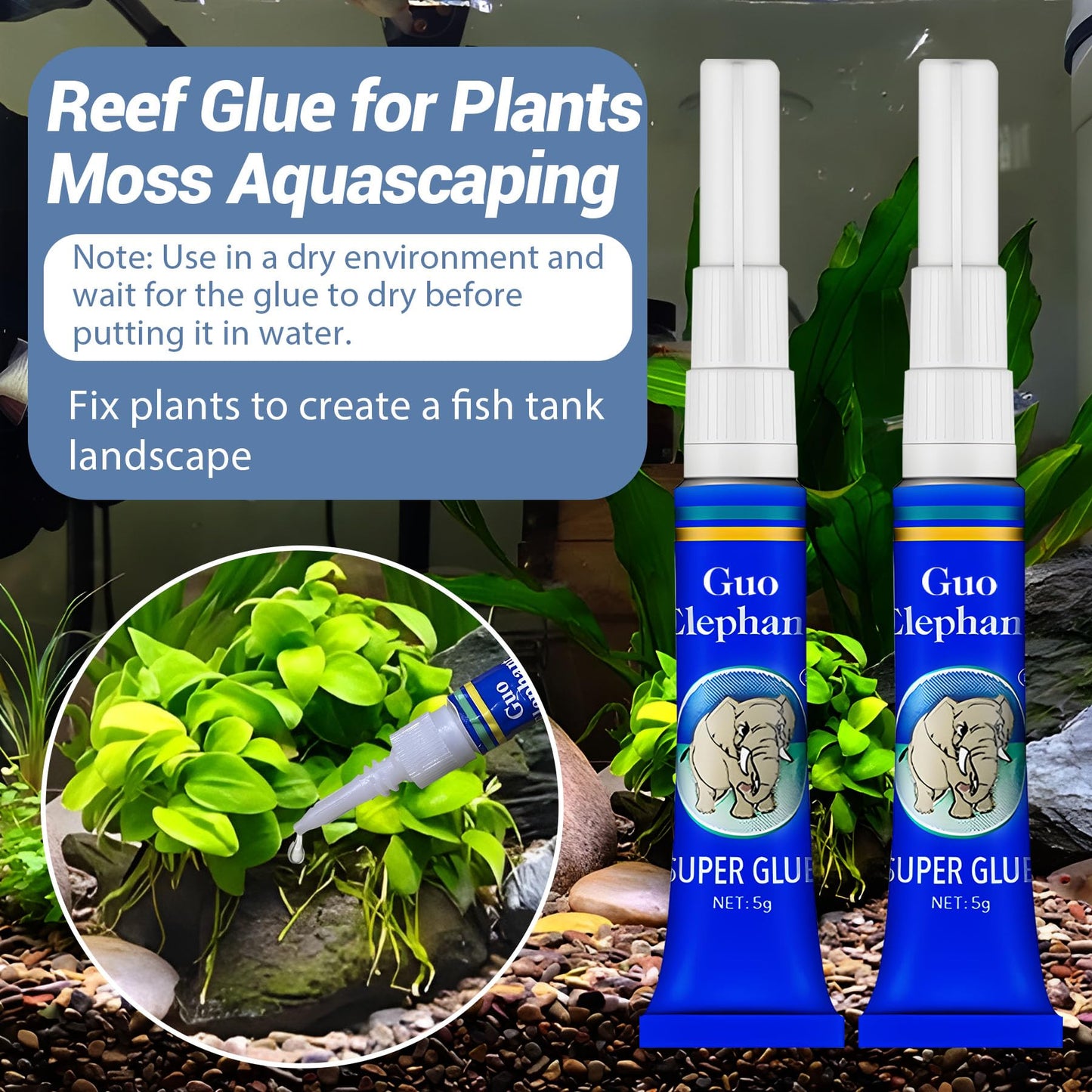 1DFAUL Aquarium Glue, 2Pcs Coral Glue, Aquarium Glue Fish Safety, Quick Drying, Reef Glue for Plants Moss Aquascaping, Water Plant, Moss, Coral, Stone, Wood (2)