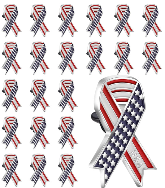 DISCAO 25/50/100/200 pieces American Flag Pins USA Flag Pins Patriotic Ribbon Pins Independence Day Pins United States Badge Pins Brooch pins for women men Clothes backpack hat Memorial Day Veteran Souvenir gift bulk (25)