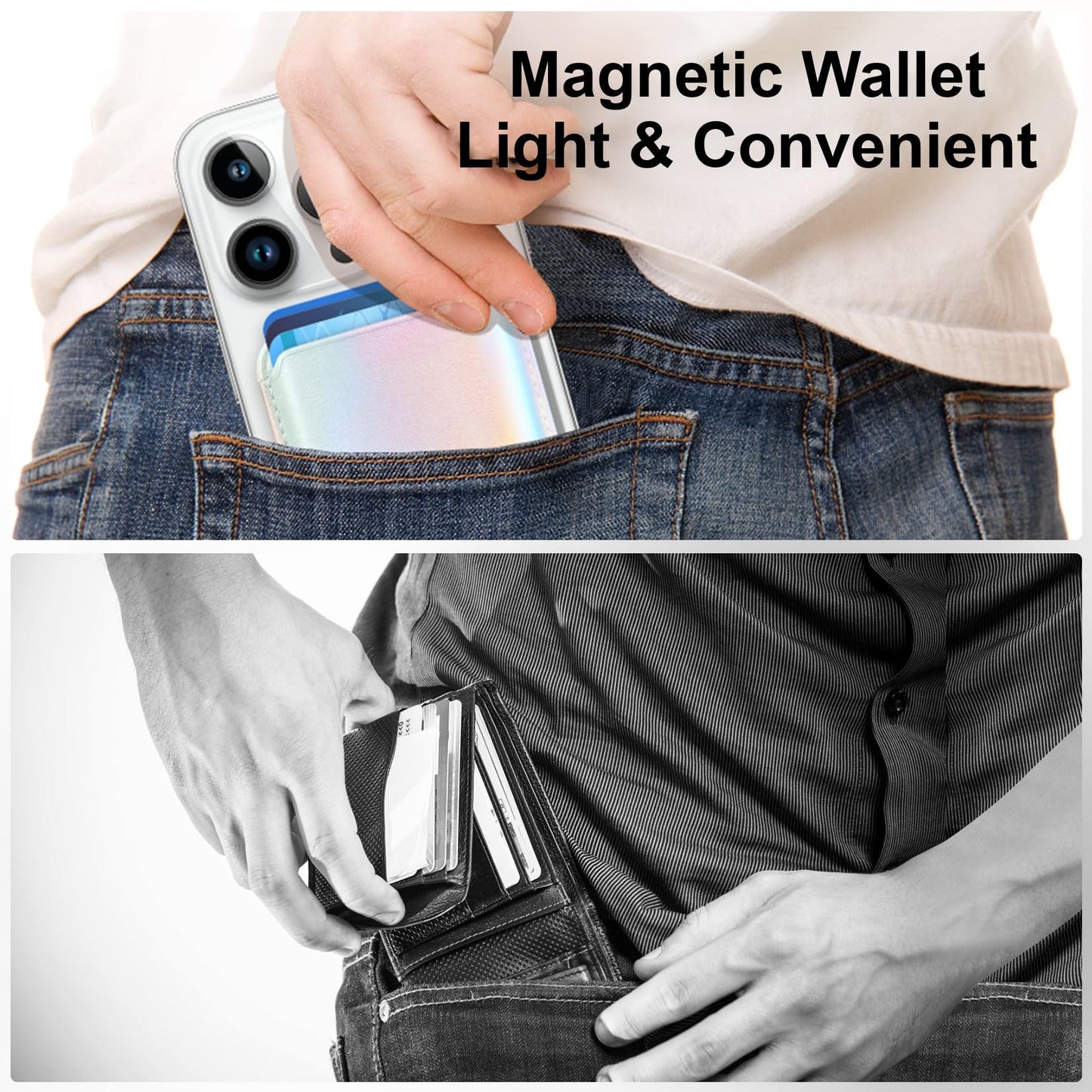 Amzone Magnetic Wallet Cell Phone Card Holder for Phone Case with Mag-Safe, Stronger Magnetic RFID Leather Phone Wallet Stick on Series of iPhone 15/14/13/12 and Pro/Promax, Colorful