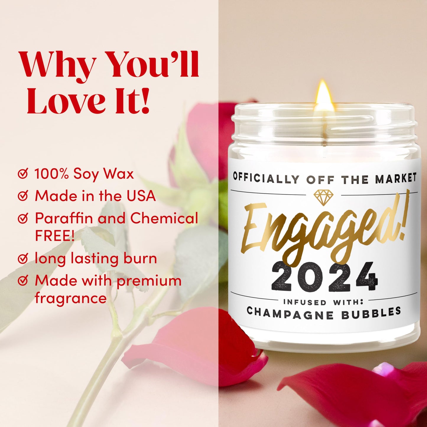 Wax & Wit 2024 Engagement Candles Gifts for Couples - Bridal Shower Gifts for Bride Gifts - Bachelorette Gifts for Bride to Be Gifts - Engagement Gifts for Her - Gifts for Newly Engaged Couples, 9oz