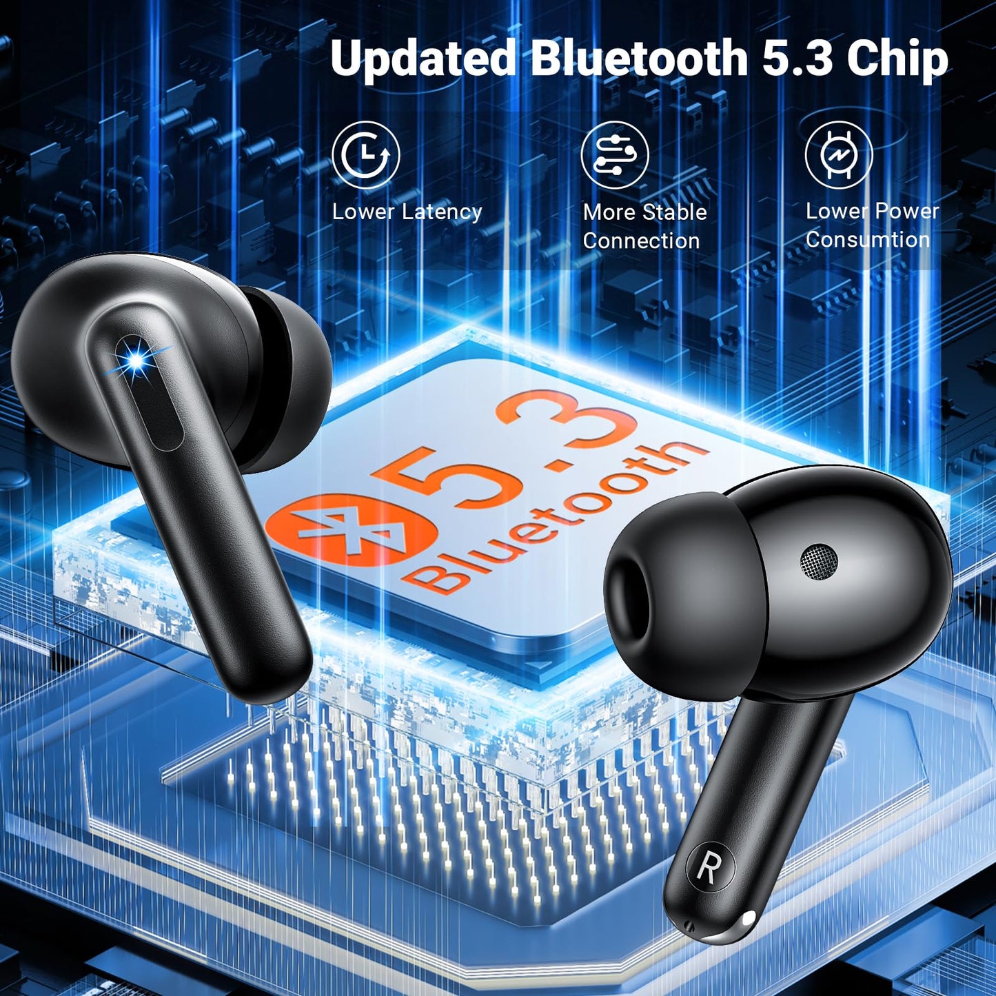 Wireless Earbuds, Bluetooth 5.3 Headphones HiFi Stereo & 4 ENC Mic, 42H Playtime Ear Buds with Charging Case LED Display, Bluetooth Earphones IPX7 Waterproof for iOS Android Earpods Sports Workout