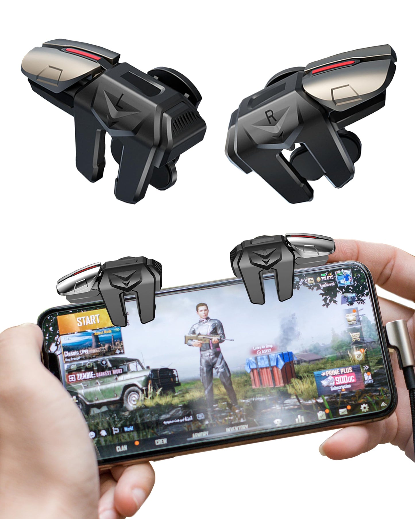 Controlador de teléfono móvil ACEDAYS para Android y iPhone, controlador de juego de 6 gatillos compatible con PUBG Mobile/Knives Out/Call of Duty Mobile, gatillos de teléfono para juegos con disparo y puntería sensibles