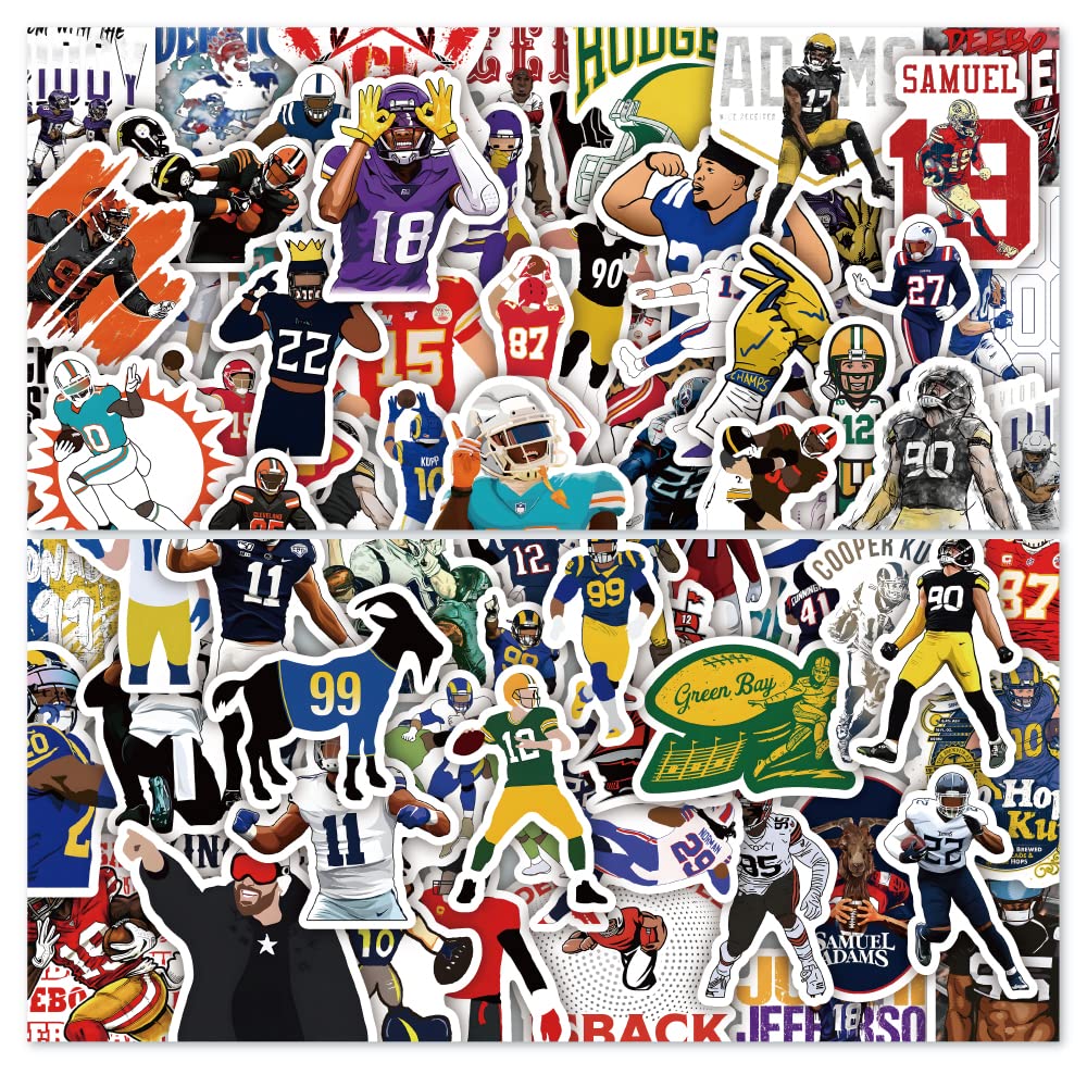 102pcs Football Rugby All Star Stickers for Water Bottles,Rugby Decals Decoration Sticker for Boys，Waterproof Decals for Laptop，Computer，Car，Guitar，Bumper，Skateboard，Gifts for Kids Adult