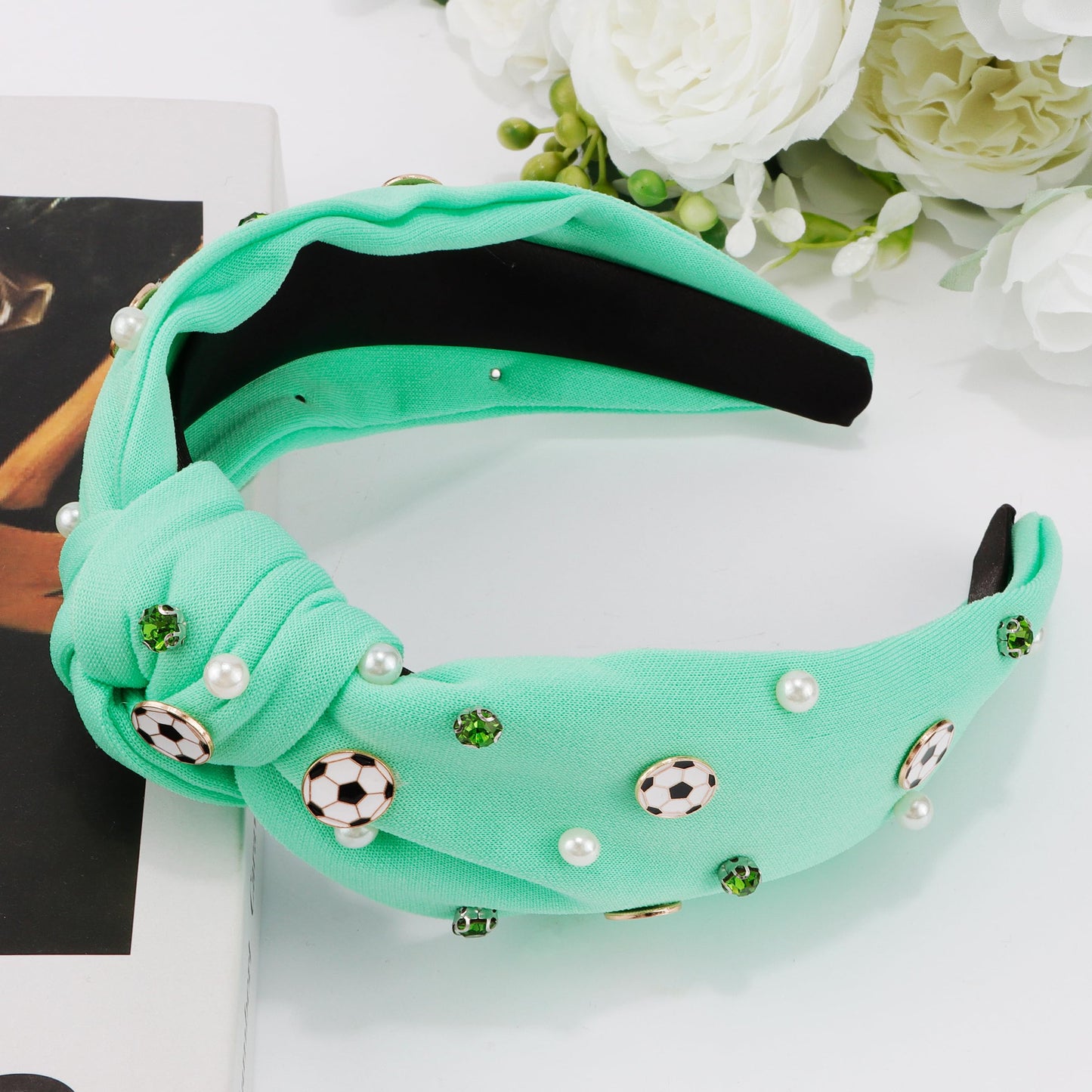 Bandeau noué vert Vovii pour femme Bandeau de football doux, accessoire de mode pour filles et femmes, tenue de football et de pom-pom girl