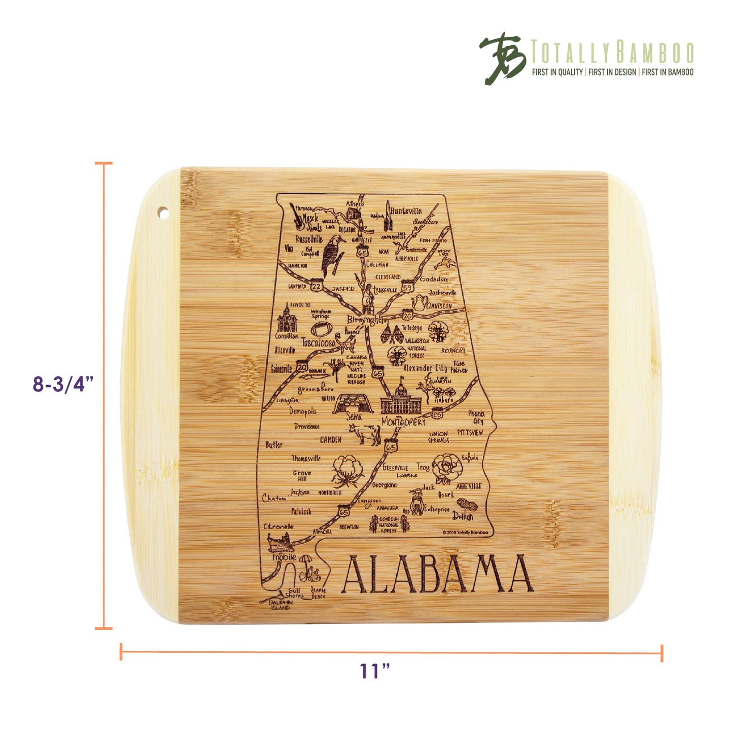 Totally Bamboo A Slice of Life Alabama State Serving and Cutting Board, 11" x 8.75"