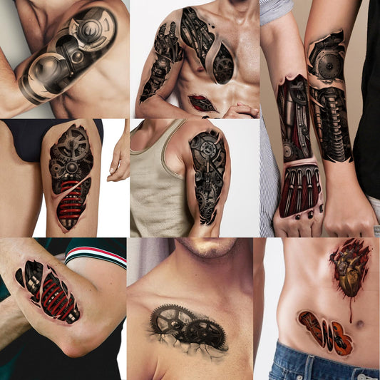 Yazhiji 77sheets Waterproof Mechanical Temporary Tattoo for Men or Women 17sheets Larger Half Arm Robot Realistic Fake Tattoos for Adult And 60 sheets Tiny Flower Tattoo Sticker Boys or Girls