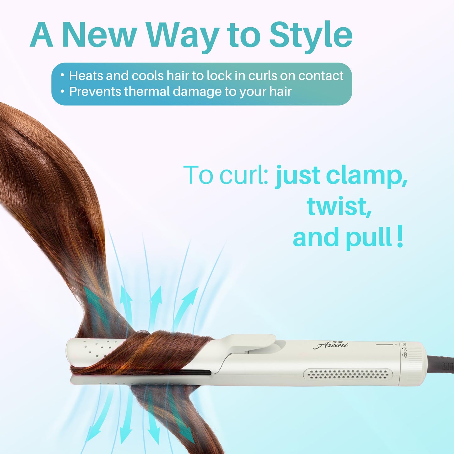 Asani 360° Airflow Styler - 2-in-1 Professional Curling Wand & Hair Straightener - Flat Iron Curler with Cooling Fan, Air Vents - Crimper Styling Tool for Volume & All-Day Curls - For All Hair (White)